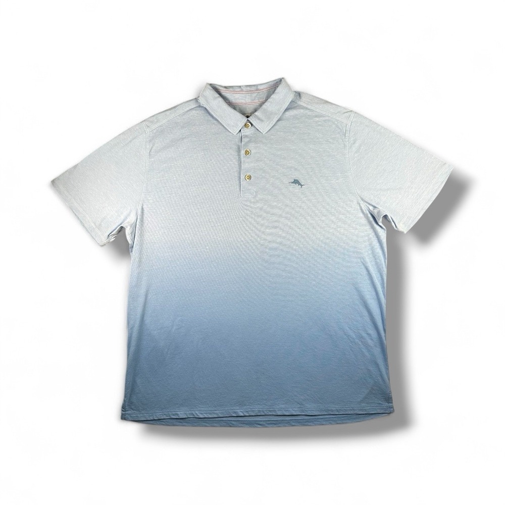 Tommy Bahama Men's‎ XL Polo Shirt Blue Gradient Ombre Cotton Blend Casual Golf